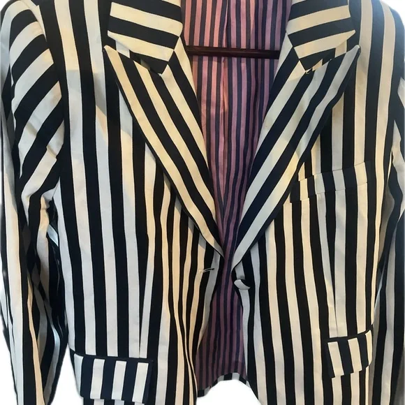 Women’s Navy Black and White Striped Jack Sheppard Blazer Size 6 - Picture 11 of 11